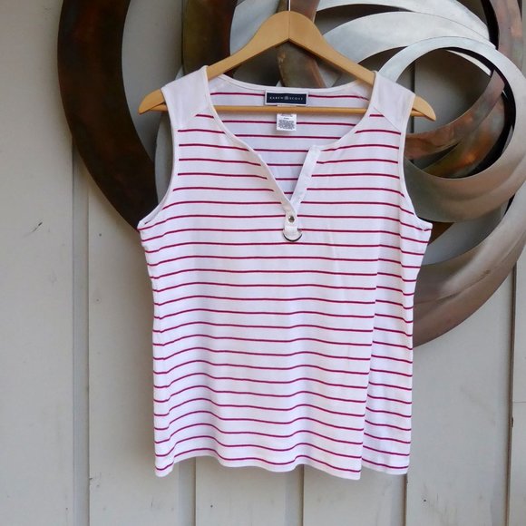 Cotton Striped V Neck Sleeveless T Shirt, Size M - Picture 1 of 3